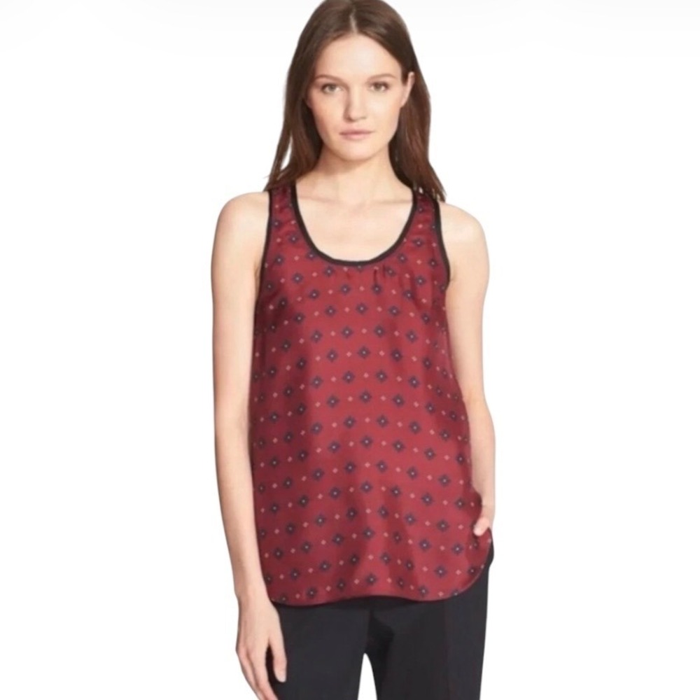 Rag & Bone Women Teddy Burgundy Silk Geometric Racerback Tank Top Medium | 0136 - Picture 2 of 10